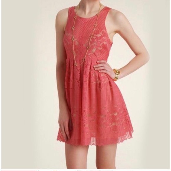 Free People Dresses & Skirts - Free People|Womens|Fit & Flare Mini Dress|Size 2|Coral|Full Lace| Lined